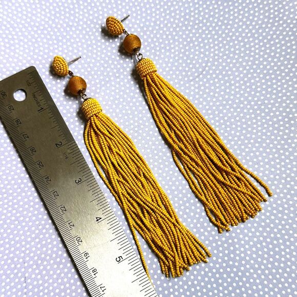 Long yellow beaded tassel earrings - Picture 7 of 7